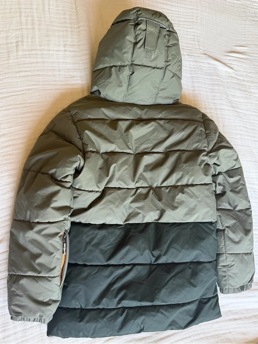 Columbia Kids Olive & Dark Green Puffer Jacket with Orange Lining